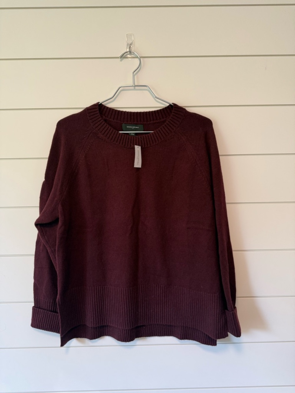 NWT Banana Republic Cotton-Blend Crewneck Sweater in Deep Burgundy Size Large